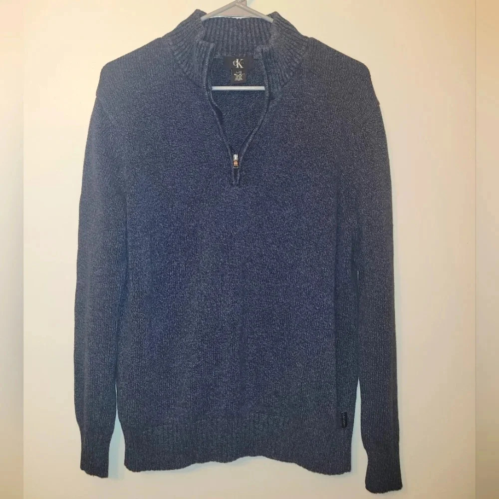 Men's Large Calvin Klein 100% cotton pullover sweater dark blue neck zipper